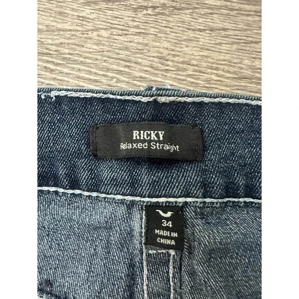 True Religion Ricky Flap Mens 34x28 Jeans Thick Stitches Jeans Relaxed Straight